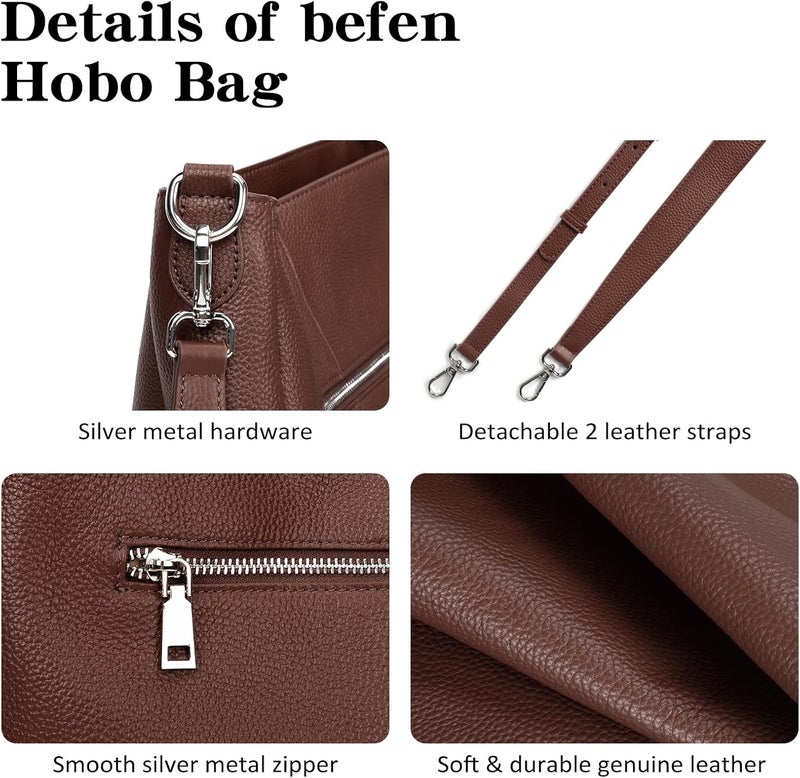befen Genuine Leather Hobo Bags Purses for Women, Women's Shoulder bag Handbags Crossbody Bag with 2 Shoulder Straps - Image 4
